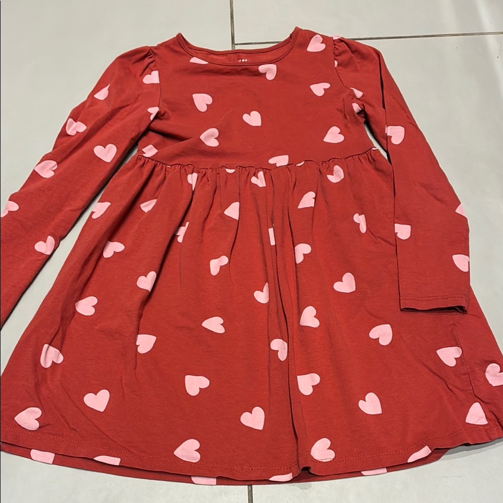 Heart Patterned Red and Pink Kids Dress